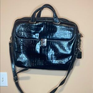 Black Crocodile-Embossed Laptop Bag